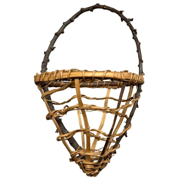 Rustic Handmade Wicker & Twig Wall Basket 11"x5" Used READ - Picture 1 of 6